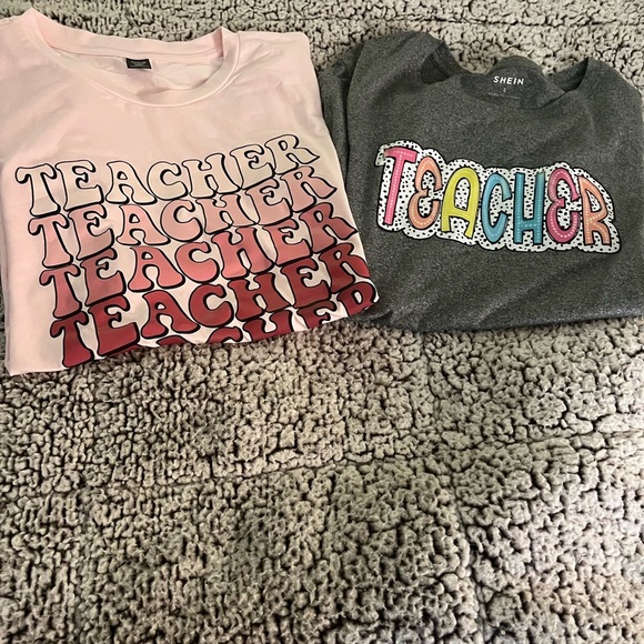 SHEIN Women’s Pink and Gray Teacher Graphic Tees - Picture 1 of 5